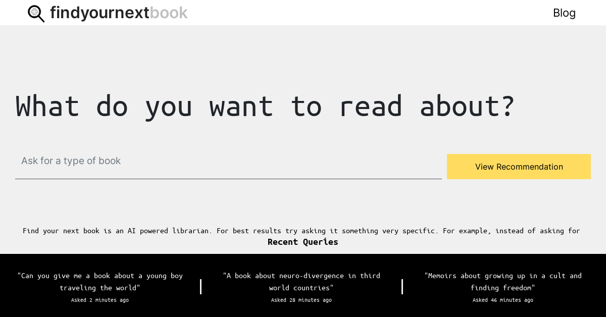Find Your Next Book - AI Fun tool